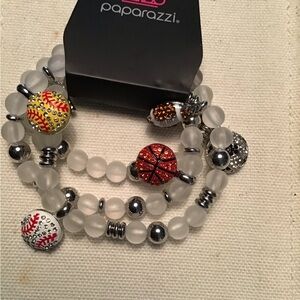 Paparazzi New Silver and Red Sports Beaded Bracelet Set.